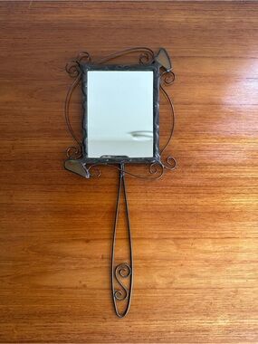 HANDMADE | VTG 90s/Y2K | WROUGHT IRON HAND MIRROR | YELLOW STONES, WELDED
